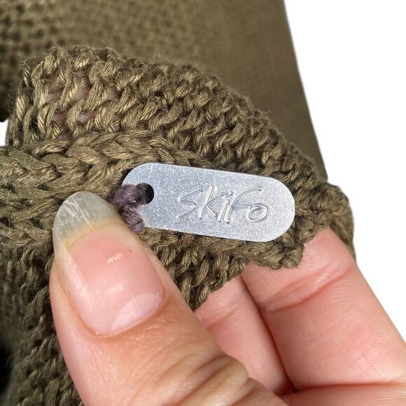 Skifo Olive Green Cotton Linen Collared Cottage Fairy Artsy Lagenlook Cardigan - Picture 7 of 9